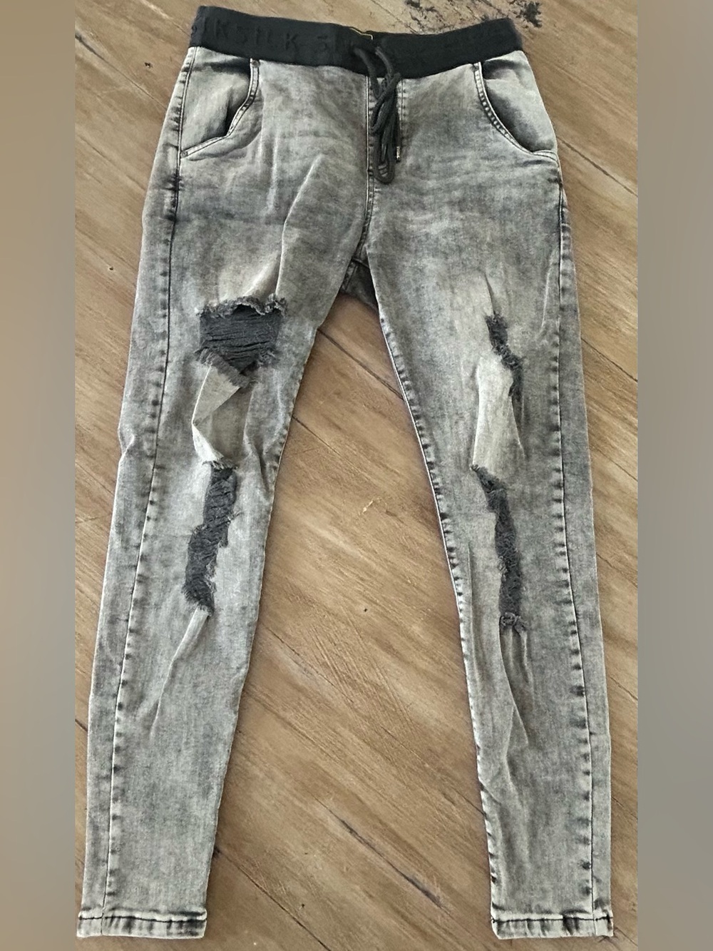 Men's Skinny Ripped Grey Jeans Jogger